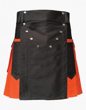 Fashion Orange and Black Two-Tone Utility Kilt - Front Image