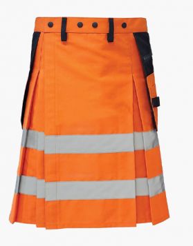 Fluorescent Orange and Black Firefighter Kilt with Multiple Pockets- Front image