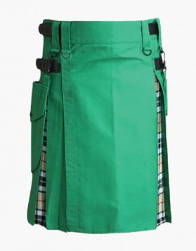 Green and Camel Thomson Hybrid Kilt with Detachable Pockets - Front Image