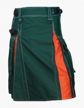 Green and Orange Hybrid Kilt with Fastening Straps - Front Image