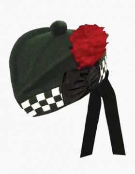 Green Glengarry Hat with Black and White Diced Band
