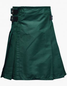 Green Kilt with Leather Straps - Front Image