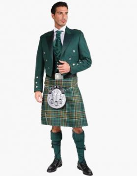 Green Prince Charlie Irish County Kilt Outfit - Front Image 
