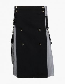 Grey and Black Two-Tone Hybrid Kilt with Detachable Pockets- Front Image