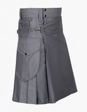 Grey Cargo Utility Kilt with Pockets- Side Image