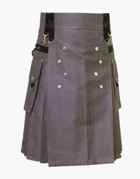 Grey Fashion Utility Kilt with Black Straps- Front Image