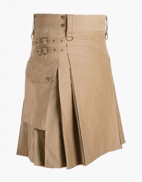Handmade Khaki Utility Kilt - Front Image 