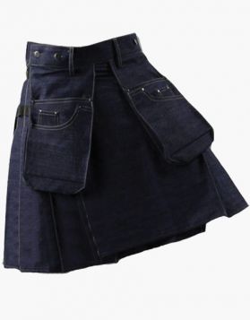 Indigo Blue Working Denim Kilt - Front Image 