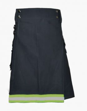 Irish Black Firefighter Utility Kilt with Reflector Tape 