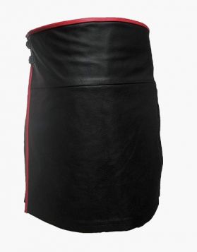 Irish Black Leather Kilt With Red Piping- Front Image