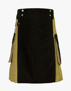 Khaki and Black Two-Tone Hybrid Kilt- Front Image