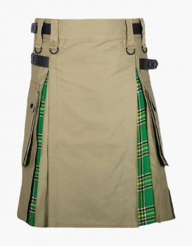 Khaki and Irish Green Hybrid Kilt- Front Image