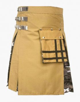 Khaki and Urban Camo Hybrid Utility Kilt - Front Image