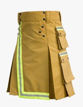Khaki Firefighter Kilt with Flap Pockets- Front Image