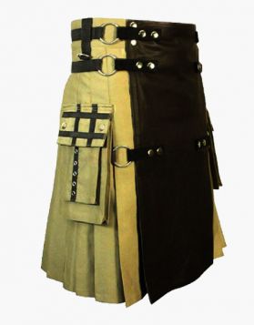 Khaki Hybrid Kilt with Black Leather Apron