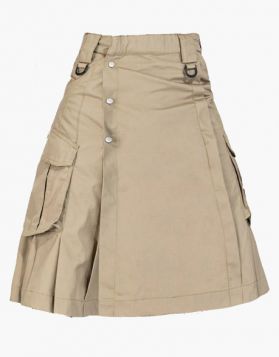 Khaki New Fashion Utility Kilt with Slant Pockets- Front Image