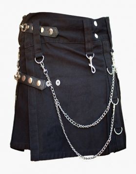 Ladies Black Gothic Kilt with Detachable Pockets - Front Image