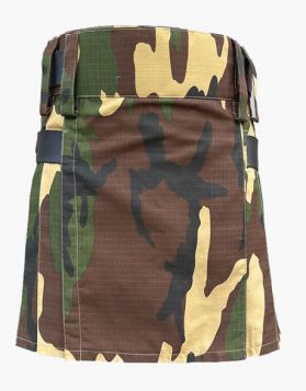Ladies Lautreamont Woodland Camo Mini Kilt- Front Image 