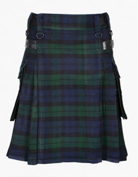 Lautreamont Black Watch Tartan Utility Kilt with Leather Straps
