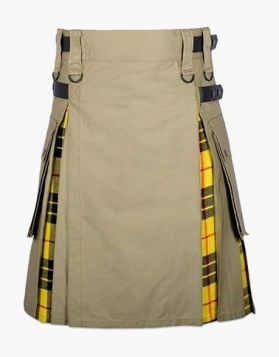 Lautreamont Khaki and MacLeod of Lewis Tartan Hybrid Kilt- Front Image