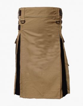 Lautreamont Khaki Hybrid Utility Kilt with Black Pleats- Front Image