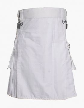 Lautreamont White Utility Kilt with Leather Straps- Front Image