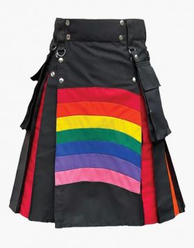 Traditional Black with Tartans Pleated Hybrid Kilt - Front Image 