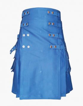 Lustrous Royal Blue Utility Kilt with Detachable Apron- Front Image