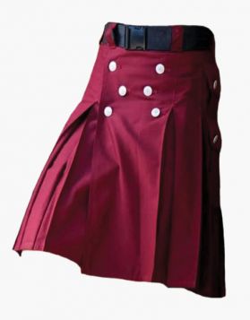 Maroon Utility Kilt with Studded Apron