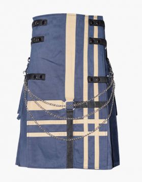 Men's Blue Fashion Gothic Utility Kilt- Front  Image