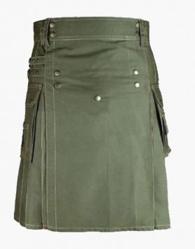 Men's Olive Green Hiking Utility Kilt Cotton Straps