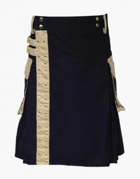Mens Black and Khaki Two-Tone Utility Kilt - Front Image 