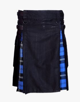 Men's Black and Ramsey Blue Tartan Hybrid Kilt- Front Image