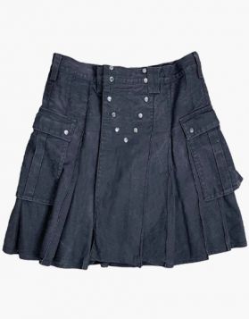 Mens Black Denim Kilt with Studded Apron
