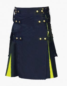 Mens Black Gothic with Fluorescent Green Hybrid Kilt - Front Image 