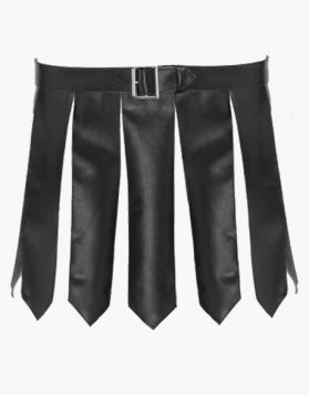 Mens Black Leather Sexy Gladiator Kilt - Front Image