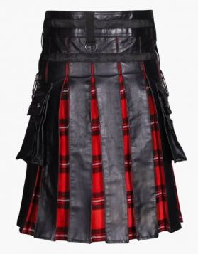  Black Leather Hybrid Kilt with Irish Green Pleats - Front Image 