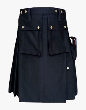 Mens Black Police Utility Kilt Front Image 
