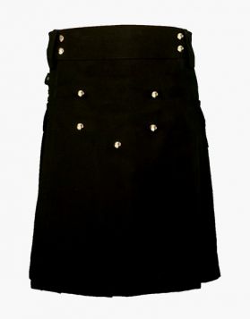 Mens Black Utility Kilt with Studded Apron - Front Image
