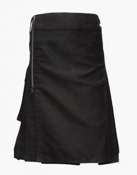 Mens Black Zipper Utility Kilt with Pockets