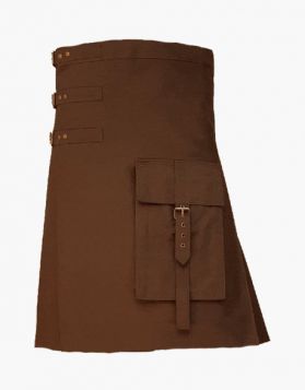 Mens Brown Utility Kilt with Front Pocket - Front Image