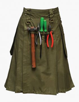 Men's Custom Olive Green Work Utility Kilt- Front Image