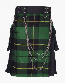 Mens Fashion Wallace Hunting with Black Cotton Hybrid Kilt- Front Image