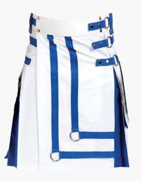 Mens Gothic White and Blue Hybrid Kilt- Front Image