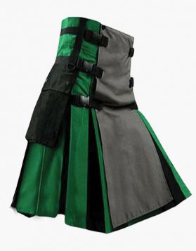 Mens Green and Black Hybrid Kilt with Detachable Grey Apron