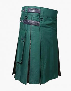 Mens Green and Camouflage Hybrid Kilt with Pockets -Front Image