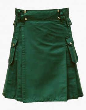 Mens Green Utility Kilt with Multiple Pockets