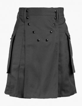  Men's Grey Spartan Utility Kilt with Laces Design- Front Image