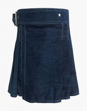 Mens Indigo Denim Kilt with White Outer Thread - Front Image