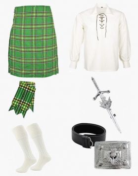 Mens Irish Green Tartan Kilt Set Packages